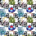 Wildflower cactus pattern in a watercolor style.
