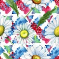 Wildflower chamomile flower pattern in a watercolor style.