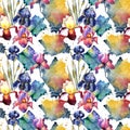 Wildflower colorful iris flower pattern in a watercolor style.