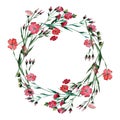 Wildflower flax flower wreath in a watercolor style.