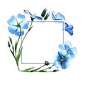 Wildflower flax frame in a watercolor style.