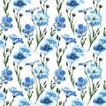 Wildflower flax pattern in a watercolor style.