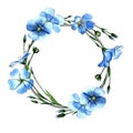 Wildflower flax wreath in a watercolor style.