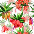 Wildflower Fritillaria imperialis flower pattern in a watercolor style.