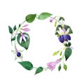 Wildflower fuchsia flower wreath in a watercolor style.