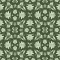 Wildflower green flower damask seamless pattern. Geometric antique floral for vintage decorative wallpaper. Cottagecore Royalty Free Stock Photo