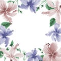 Wildflower hibiscus pink flower frame in a watercolor style.