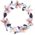 Wildflower hibiscus pink flower wreath in a watercolor style. Royalty Free Stock Photo