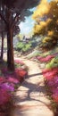 Wildflower Lane Park: A Charming Anime-style Watercolor Art