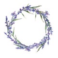 Wildflower lavander flower wreath in a watercolor style.