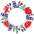 Wildflower lavender flower frame in a watercolor style. Royalty Free Stock Photo