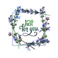 Wildflower lavender flower frame in a watercolor style. Royalty Free Stock Photo