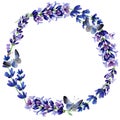 Wildflower lavender flower wreath in a watercolor style. Royalty Free Stock Photo