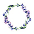 Wildflower lavender flower wreath in a watercolor style. Royalty Free Stock Photo