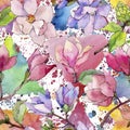 Wildflower magnolia flower pattern in a watercolor style. Royalty Free Stock Photo