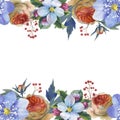 Wildflower myosotis flower frame in a watercolor style isolated.