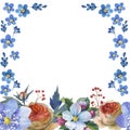 Wildflower myosotis flower frame in a watercolor style isolated.