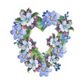 Wildflower myosotis flower heart in a watercolor style isolated.