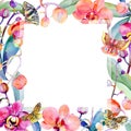 Wildflower orchid flower frame in a watercolor style.