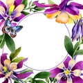 Wildflower orchid flower frame in a watercolor style isolated.