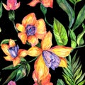 Wildflower orchid flower pattern in a watercolor style.