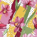 Wildflower orchid flower pattern in a watercolor style.