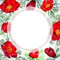 Wildflower peonies flower frame in a watercolor style.