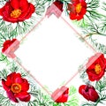 Wildflower peonies flower frame in a watercolor style.