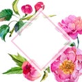 Wildflower peonies flower frame in a watercolor style.