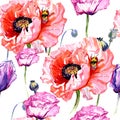 Wildflower poppies flower pattern in a watercolor style.