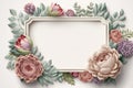 Wildflower rose flower floral frame red rose,hulthemia, rosa. Aquarelle wild flower for background, texture, wrapper pattern,