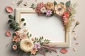 Wildflower rose flower floral frame red rose,hulthemia, rosa. Aquarelle wild flower for background, texture, wrapper pattern,