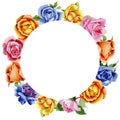 Wildflower rose flower wreath in a watercolor style.