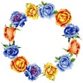 Wildflower rose flower wreath in a watercolor style.