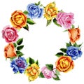 Wildflower rose flower wreath in a watercolor style.