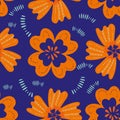 Wildflower seamless vector pattern background. Tropical color stylized meadow flowers backdrop. Modern folk art stitch Royalty Free Stock Photo