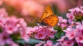 Wildflower Serenity: Close-Up of Pink Blooms and Orange Butterfly - Nature Wallpaper