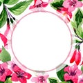 Wildflower weigela flower frame in a watercolor style.