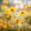 Wildflower - Yellow Happy Faces - Wild Coreopsis lanceolata in Necedah Wildlife Refuge Wisconsin USA Royalty Free Stock Photo