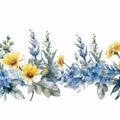 wildflowers border illustration on white background, watercolor style, chamomile, lavender, eucalyptus leaves, created with ai Royalty Free Stock Photo