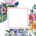 Wildflowers bouquet floral botanical flowers. Watercolor background illustration set. Frame border ornament square. Royalty Free Stock Photo