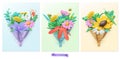 Wildflowers bouquet. Plasticine art. vector icon set