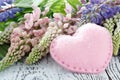 Wildflowers. Lupine flowers on old shabby wooden table