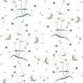 Wildflowers and moths. Seamless background on a white. Vector