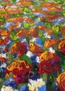 Wildflowers - Original Oil Painting Of Red Blue Flowers In Green Grass