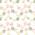 Wildflowers watercolor, seamless pattern with abstract flowers, plant and branches. pastel meadow