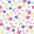 Wildflowers watercolor seamless pattern. Roses and leaves print