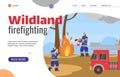 Wildland firefighting forces web banner flat cartoon vector illustration.