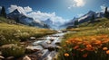 Wildlands is coming out in a stream and a field. In a valley. Golden Autumn Meadow Royalty Free Stock Photo
