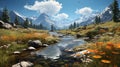 Wildlands is coming out in a stream and a field. In a valley. Golden Autumn Meadow Royalty Free Stock Photo